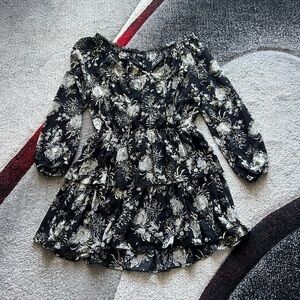 Aakaa Black Metallic Floral Tiered Mini Dress